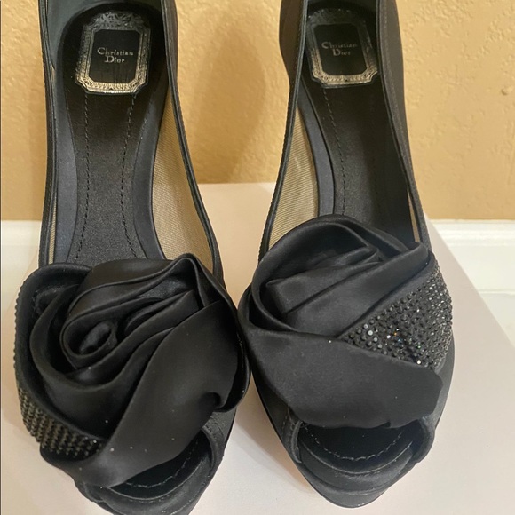 NWB Dior Black Mesh and Satin Chiffon Flower Peep Toe Platform Pumps Size 40.5 - Picture 7 of 9